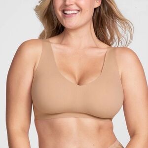 NWT Honeylove V-Neck Bra Bralette Wireless Pullover. Sand Beige Tan Size 1X